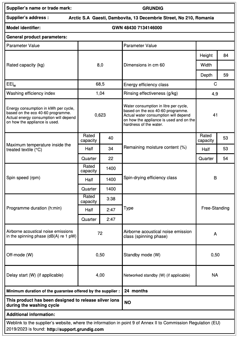 Página 1 del manual Ficha técnica Grundig GWN 48430
