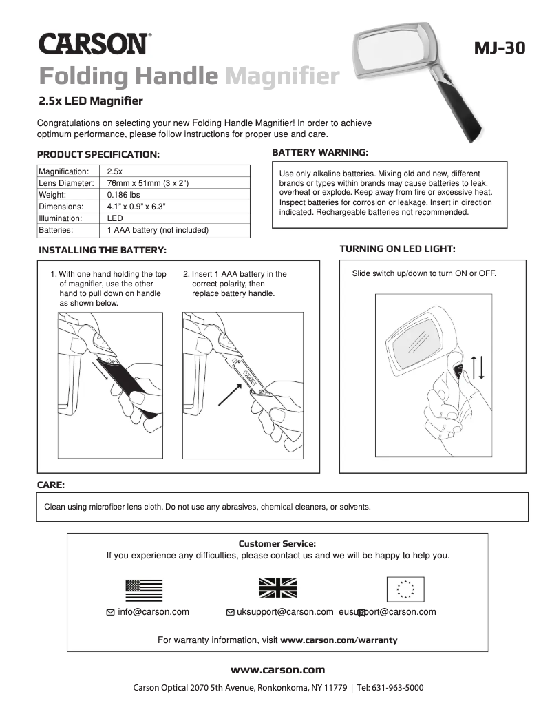 Page 1 de la notice Manuel utilisateur Carson MJ-30