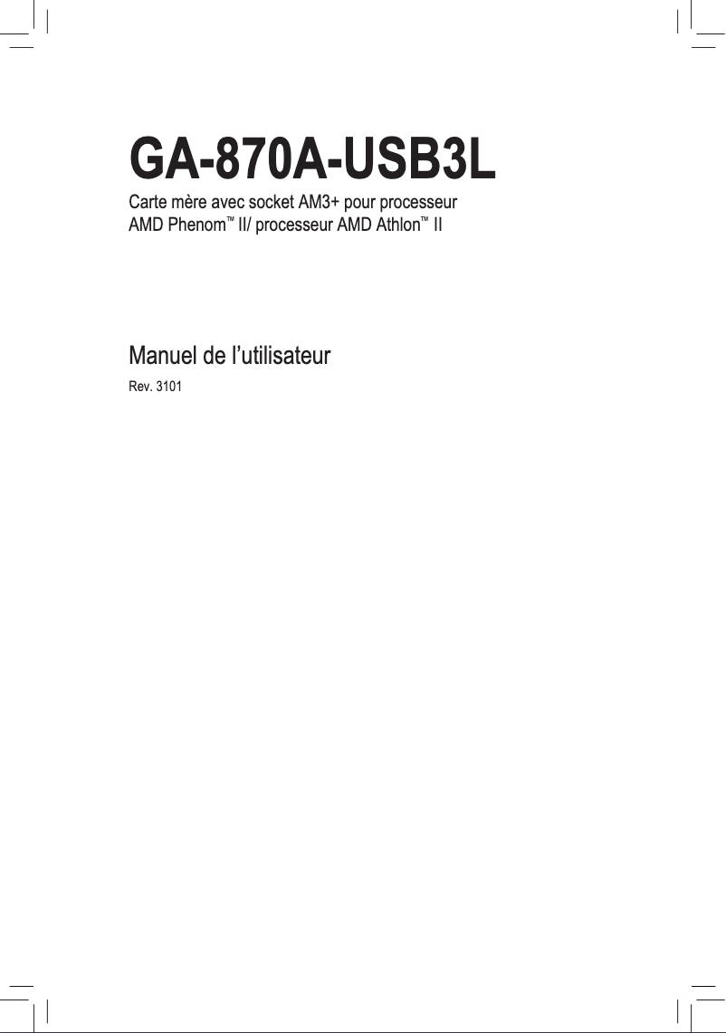 Page 1 de la notice Manuel utilisateur Gigabyte GA-870A-USB3L