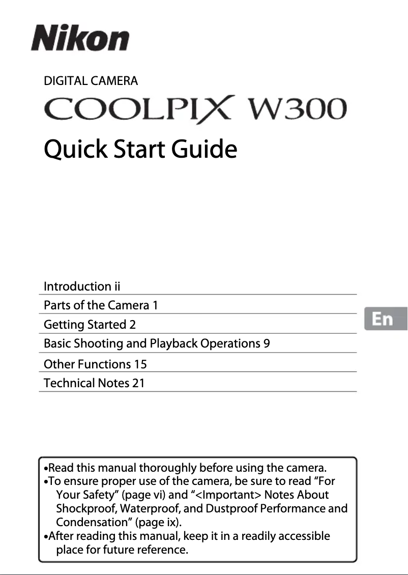 Imagen de la primera página del manual del dispositivo Coolpix W300