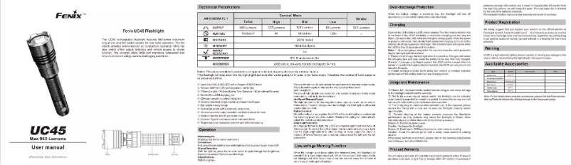 Page 1 de la notice Manuel utilisateur Fenix UC45