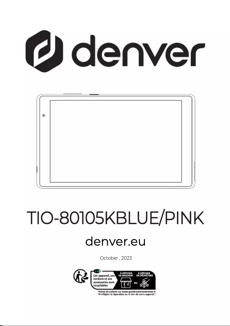 Page n°1 - Manuel utilisateur Denver TIO-80105K