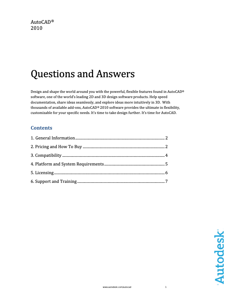 Page 1 de la notice Manuel utilisateur Autodesk AutoCAD 2010 SLM