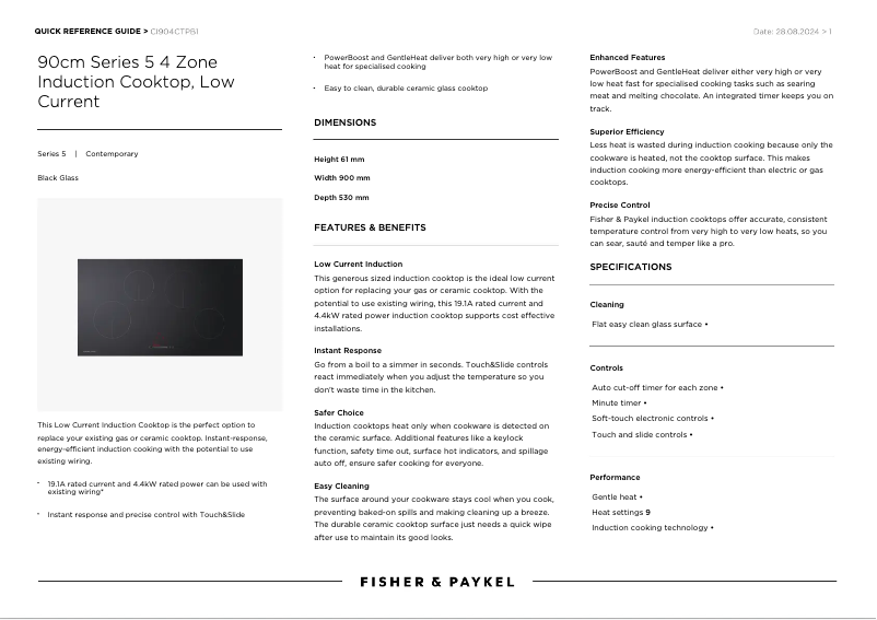 Page n°1 - Fiche technique Fisher & Paykel CI904CTPB1