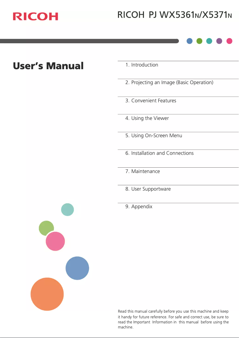 Image de la première page du manuel de l'appareil PJ X5371N