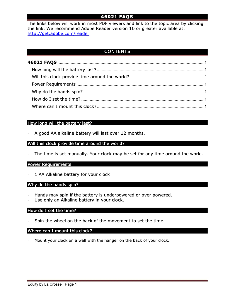 Page n°1 - FAQ La Crosse Technology 46021