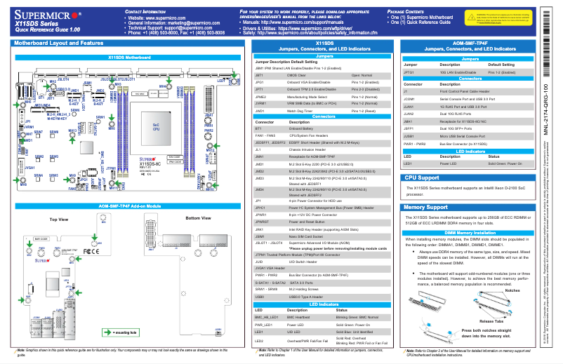 Page 1 de la notice Guide de démarrage rapide Supermicro X11SDS-14C
