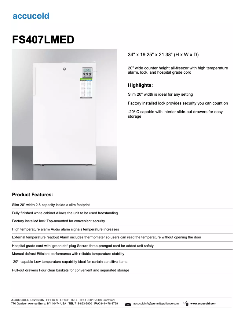 Image de la première page du manuel de l'appareil Accucold FS407LMED