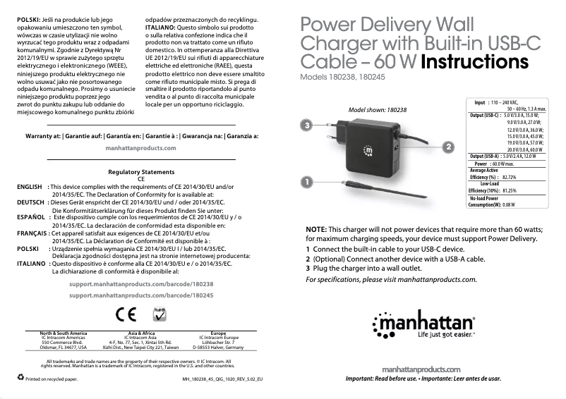 Page 1 de la notice Manuel utilisateur Manhattan 180238