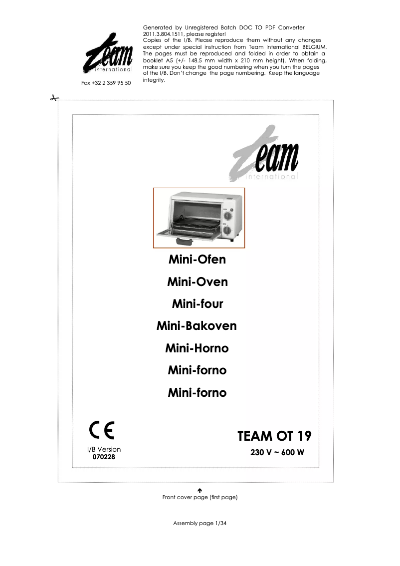 Image de la première page du manuel de l'appareil OT 19