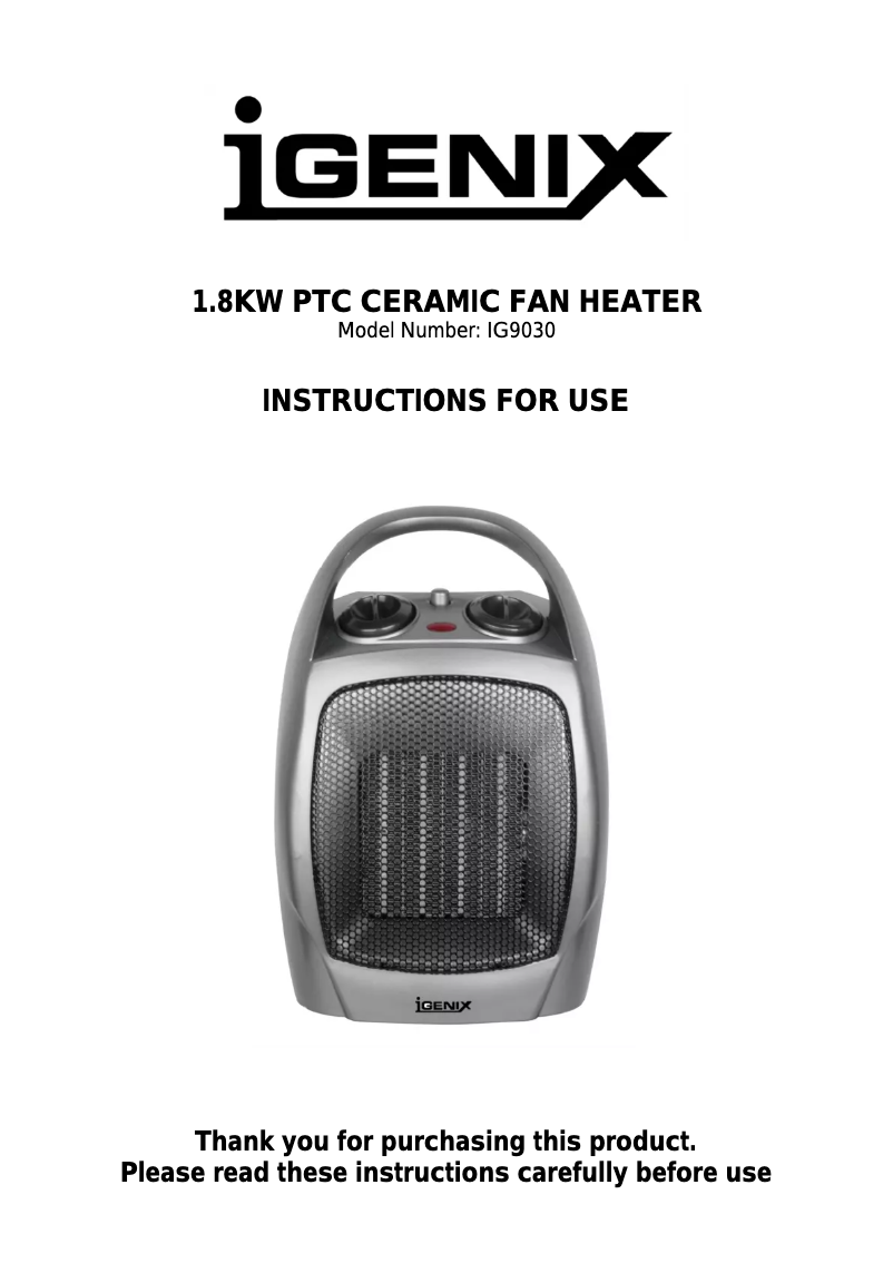 Page 1 de la notice Manuel utilisateur Igenix IG9030