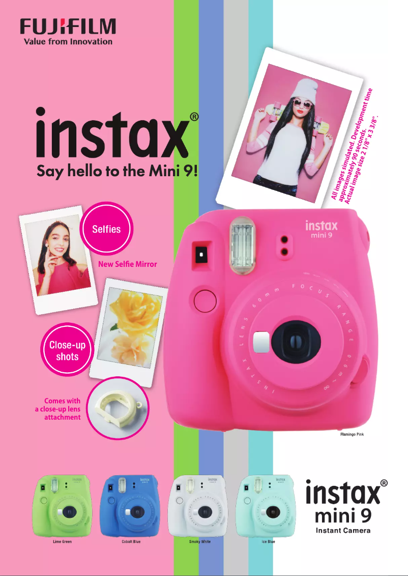 Page 1 de la notice Fiche technique Fujifilm Instax Mini 9