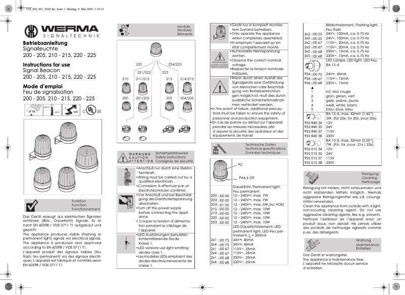 Page n°1 - Manuel utilisateur Werma 200.400.00