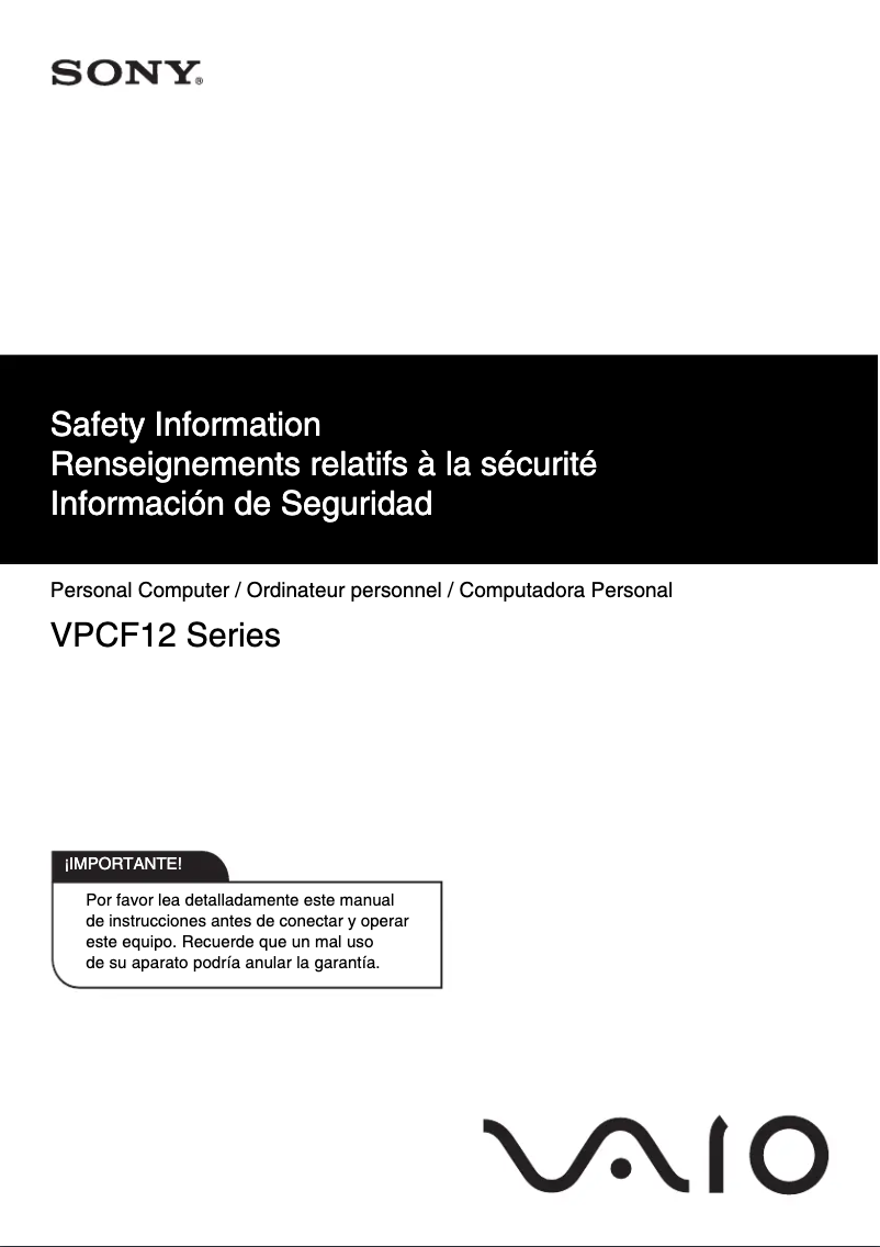 Page n°1 - Instructions de sécurité Sony Vaio VPCF12VGX