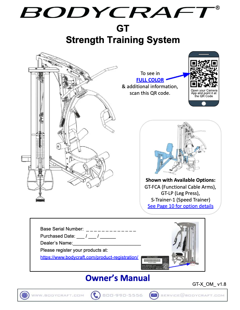 Page 1 de la notice Manuel utilisateur BodyCraft GTX Gym