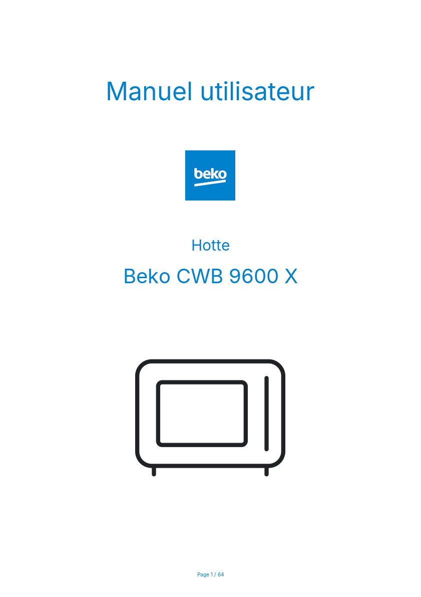 Page n°1 - Manuel utilisateur Beko CWB 9600 X