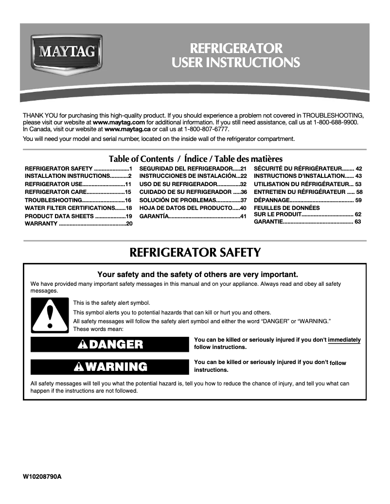Page 1 de la notice Manuel utilisateur Maytag MBF1958XEB