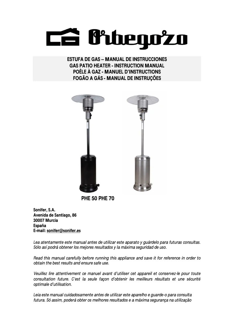 Page n°1 - Manuel utilisateur Orbegozo PHE 50