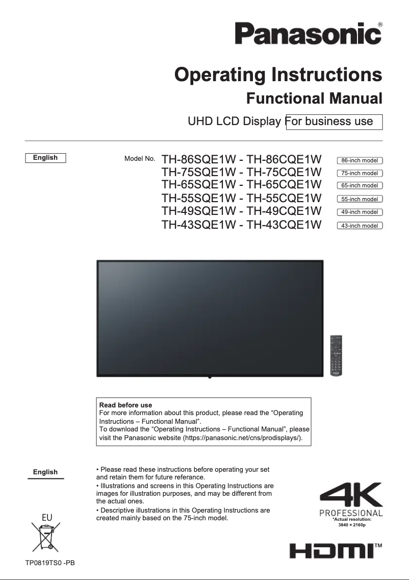 Page n°1 - Manuel utilisateur Panasonic TH-49SQE1W