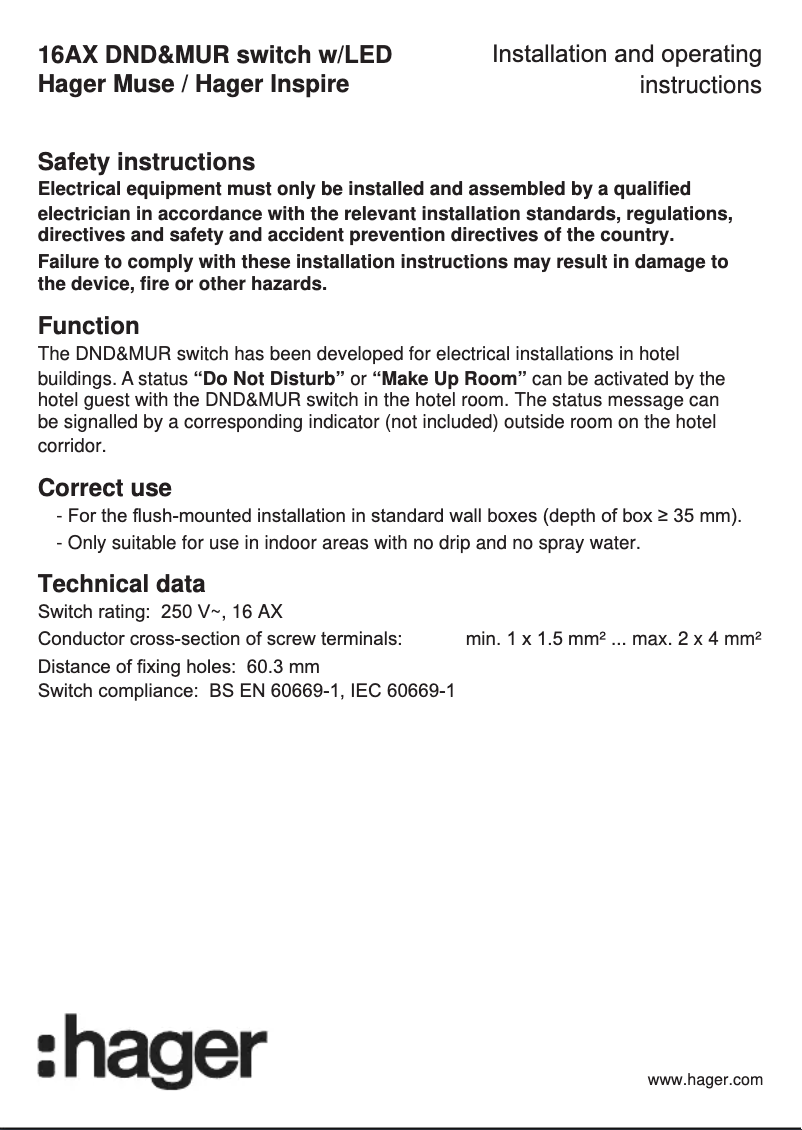 Page n°1 - Manuel utilisateur Hager WGCHDC