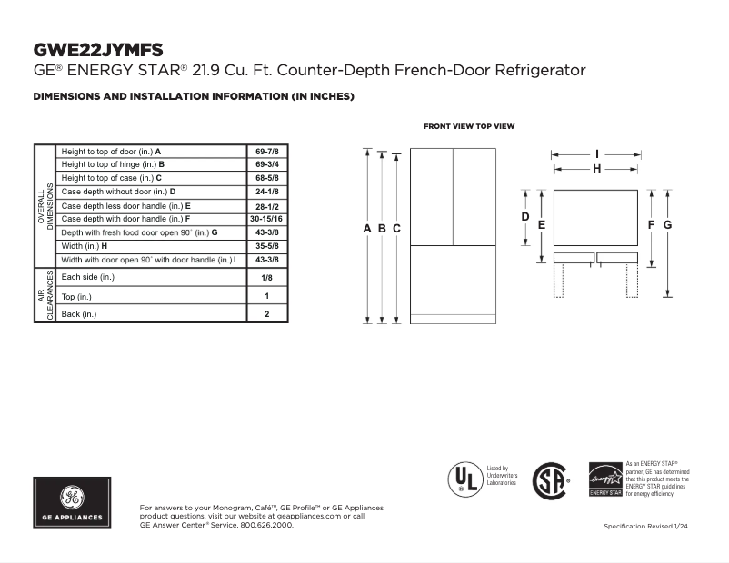 Page n°1 - Fiche technique GE GWE22JYMFS