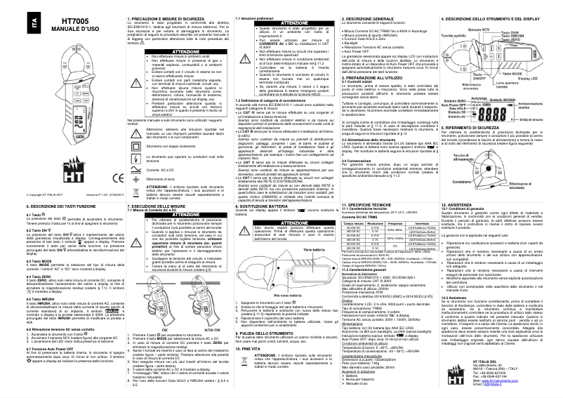 Page 1 de la notice Manuel utilisateur HT Instruments HT7005