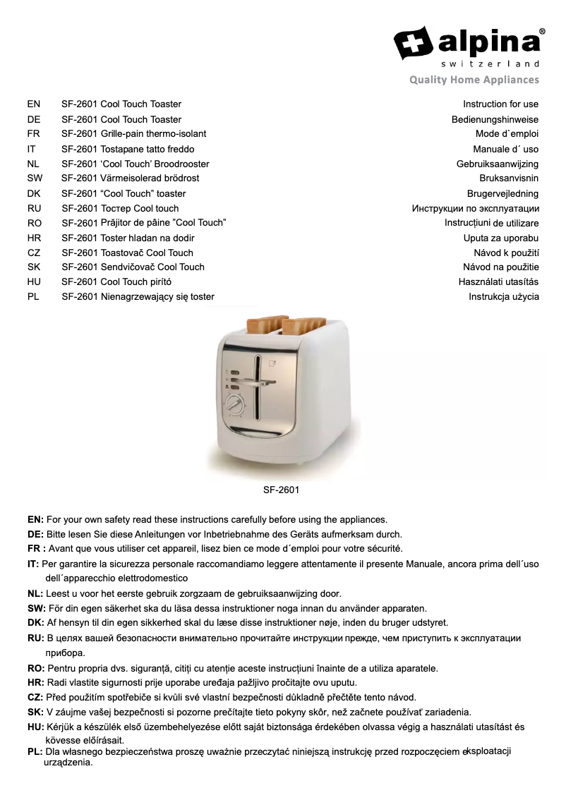 Image de la première page du manuel de l'appareil SF 2601