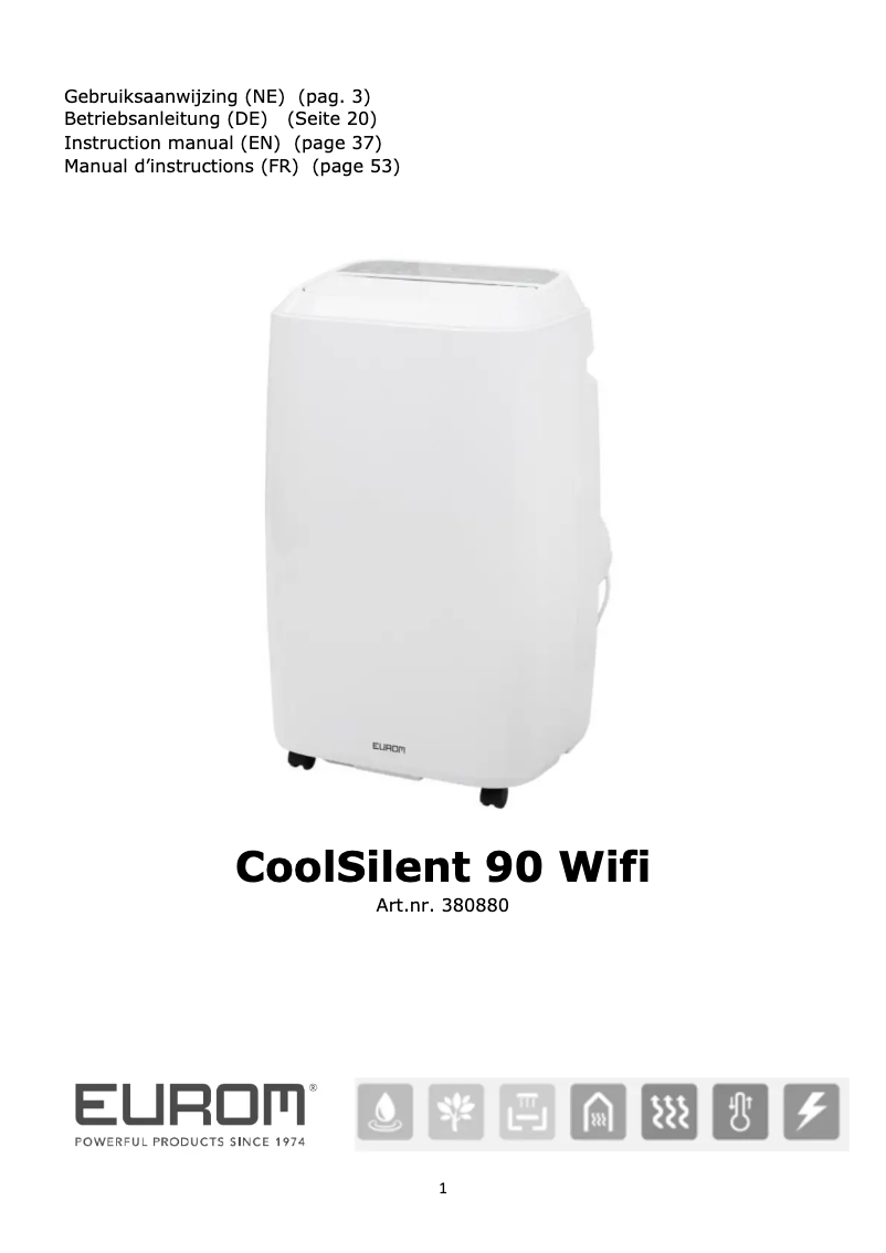 Page 1 de la notice Manuel utilisateur Eurom Coolsilent 90 wifi