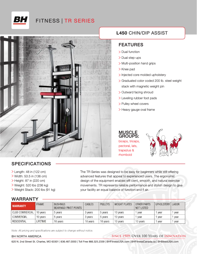 Page 1 de la notice Fiche technique BH Fitness L450