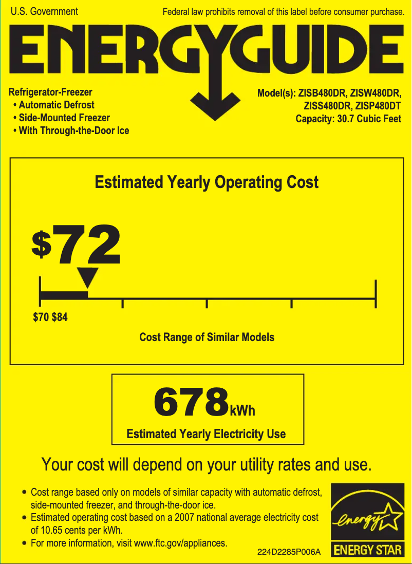 Página 1 del manual Etiqueta energética GE ZISS480DRSS