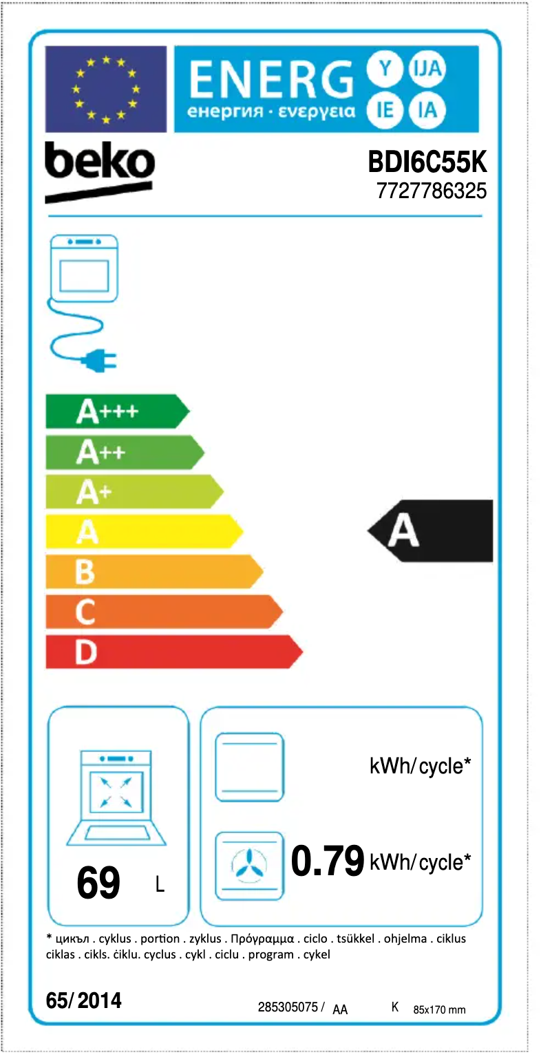 Page 1 de la notice Label énergétique Beko BDI6C55K
