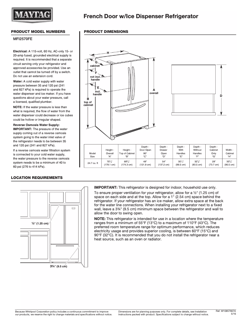 Page 1 de la notice Manuel utilisateur Maytag MFI2570FE