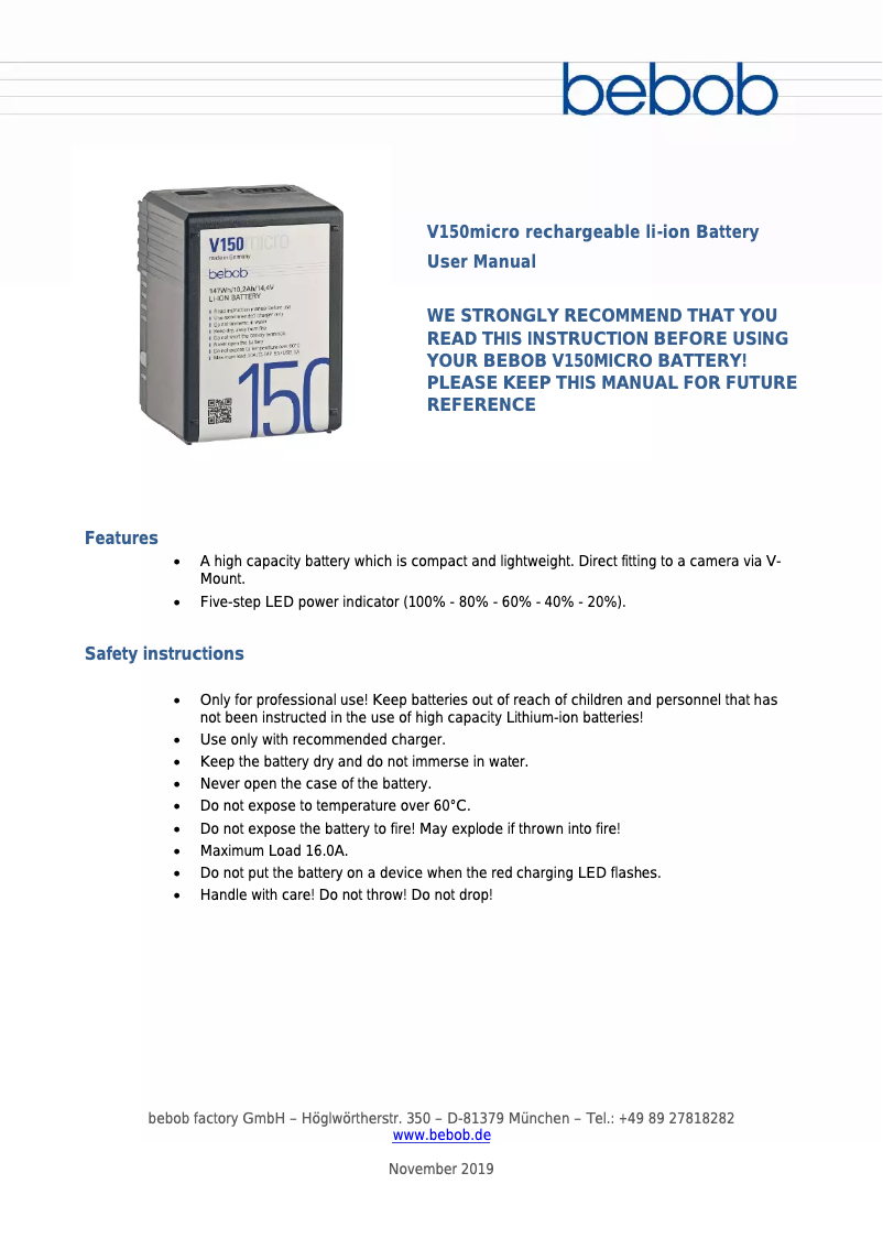 Page n°1 - Manuel utilisateur Bebob V150micro