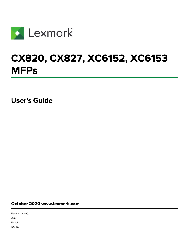 Page 1 de la notice Manuel utilisateur Lexmark XC6152