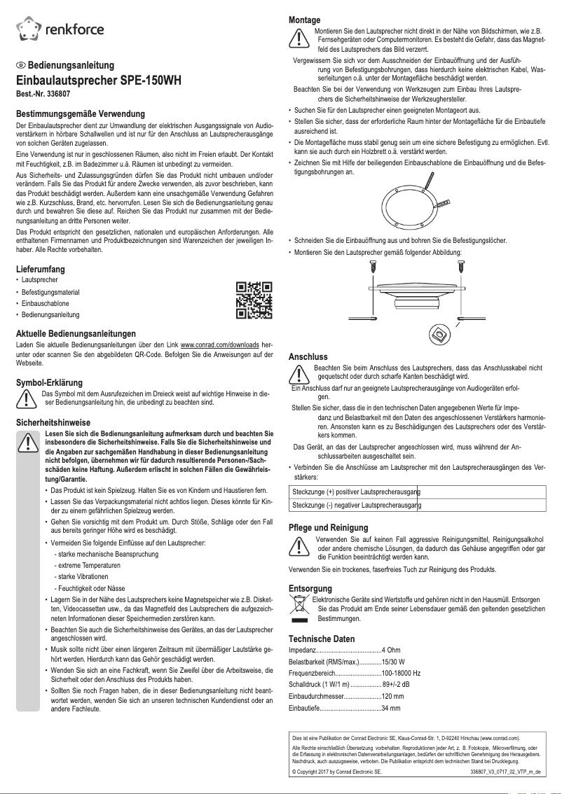 Página 1 del manual Manual de usuario Renkforce SPE-150WH