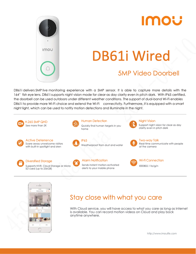 Page 1 de la notice Fiche technique Imou DB61i