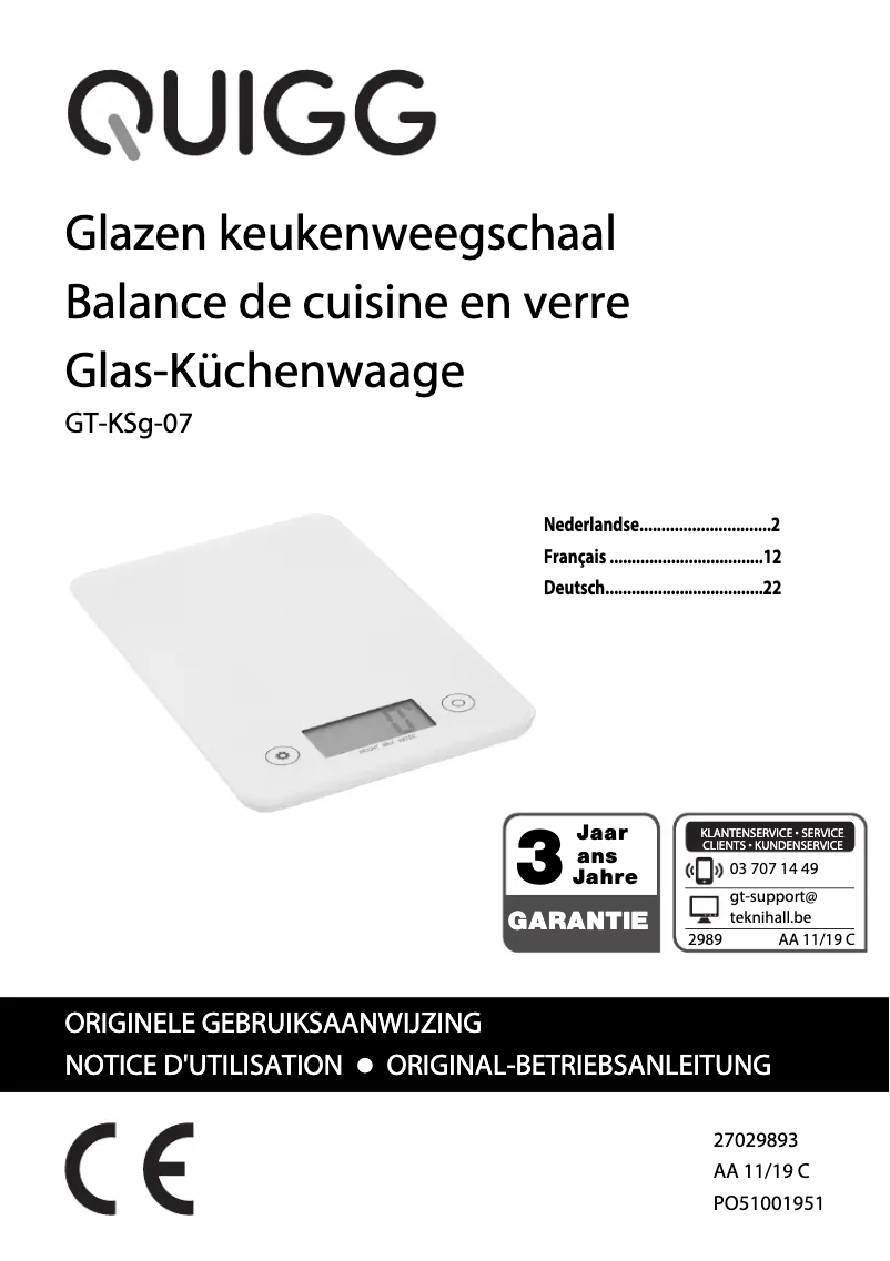 Page 1 de la notice Manuel utilisateur Quigg GT-KSG-07