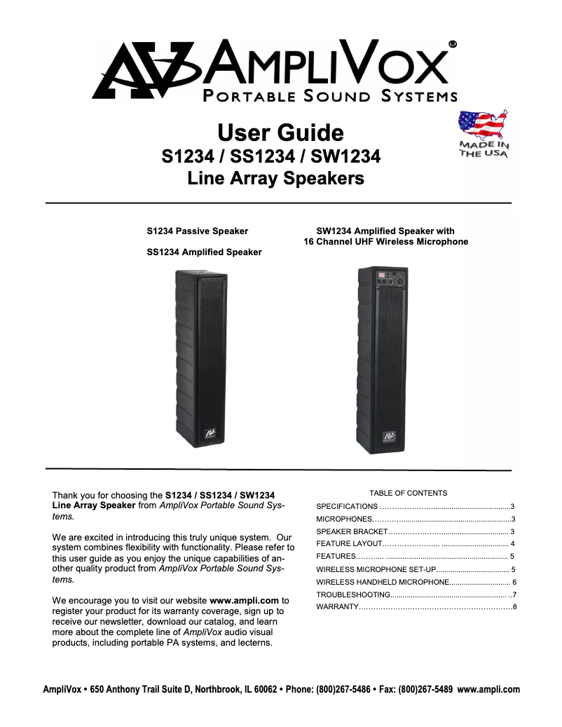 Page n°1 - Manuel utilisateur AmpliVox SS1234