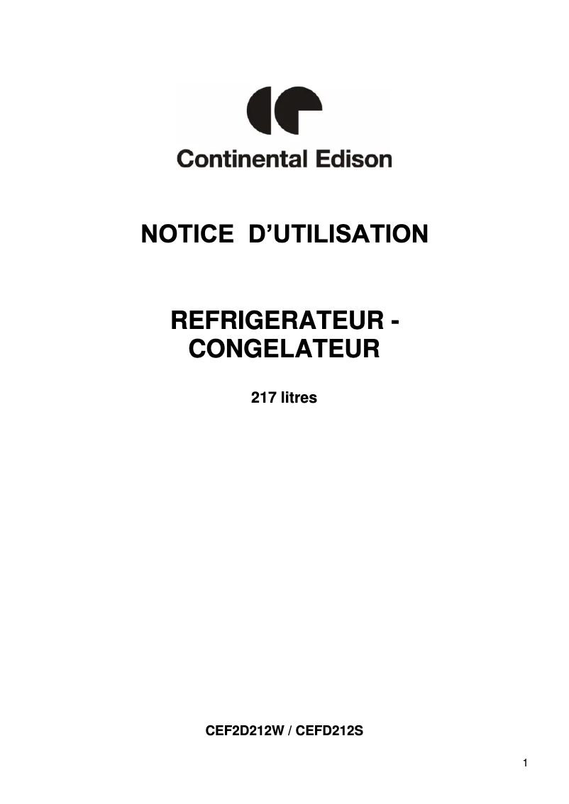 Page n°1 - Manuel utilisateur Continental Edison CEF2D212W