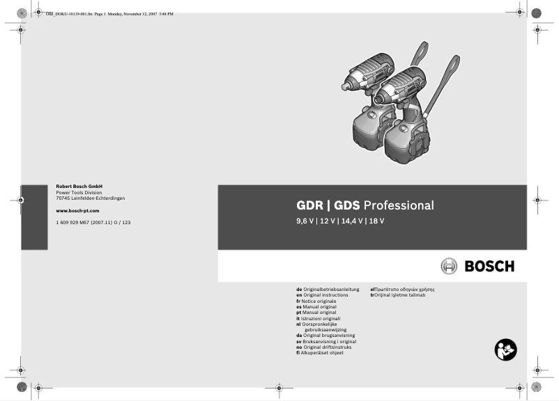 Page 1 de la notice Manuel utilisateur Bosch GDS 18 V