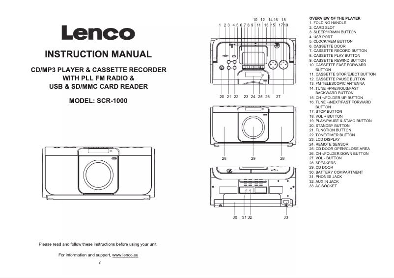 Page 1 de la notice Manuel utilisateur Lenco SCR-1000