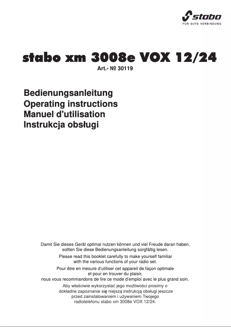 Page 1 de la notice Manuel utilisateur Stabo XM 3008e VOX 12/24