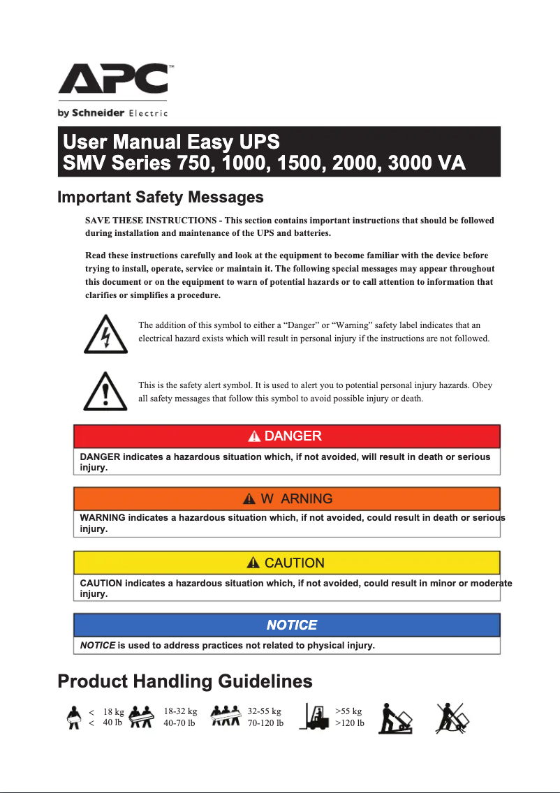 Page 1 de la notice Manuel utilisateur APC Easy UPS SMV2000CA