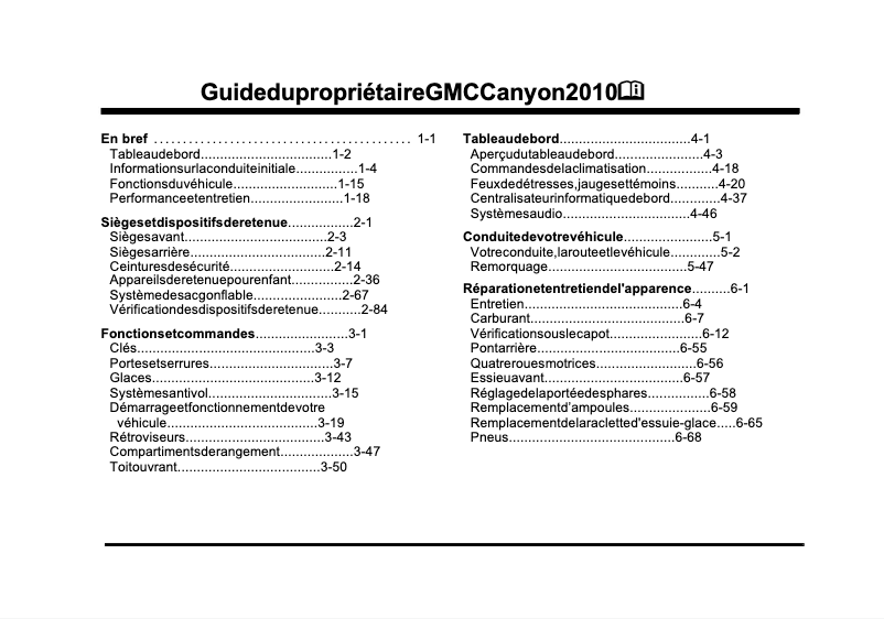 Page 1 de la notice Manuel utilisateur GMC Canyon (2010)