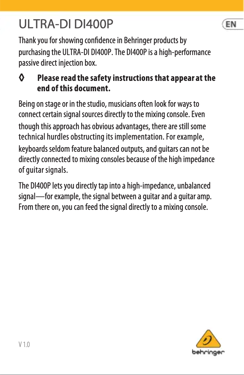 Imagen de la primera página del manual del dispositivo DI400P