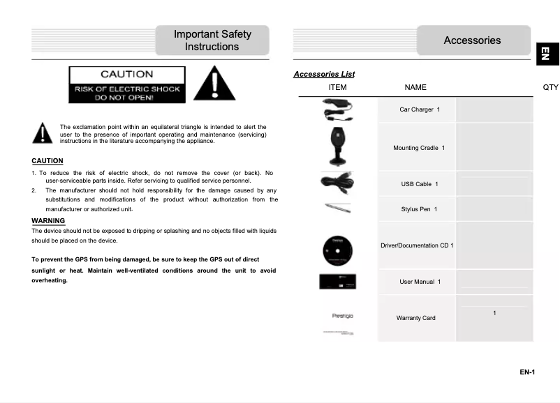 Page n°1 - Manuel utilisateur Prestigio GeoVision 5055 iGo