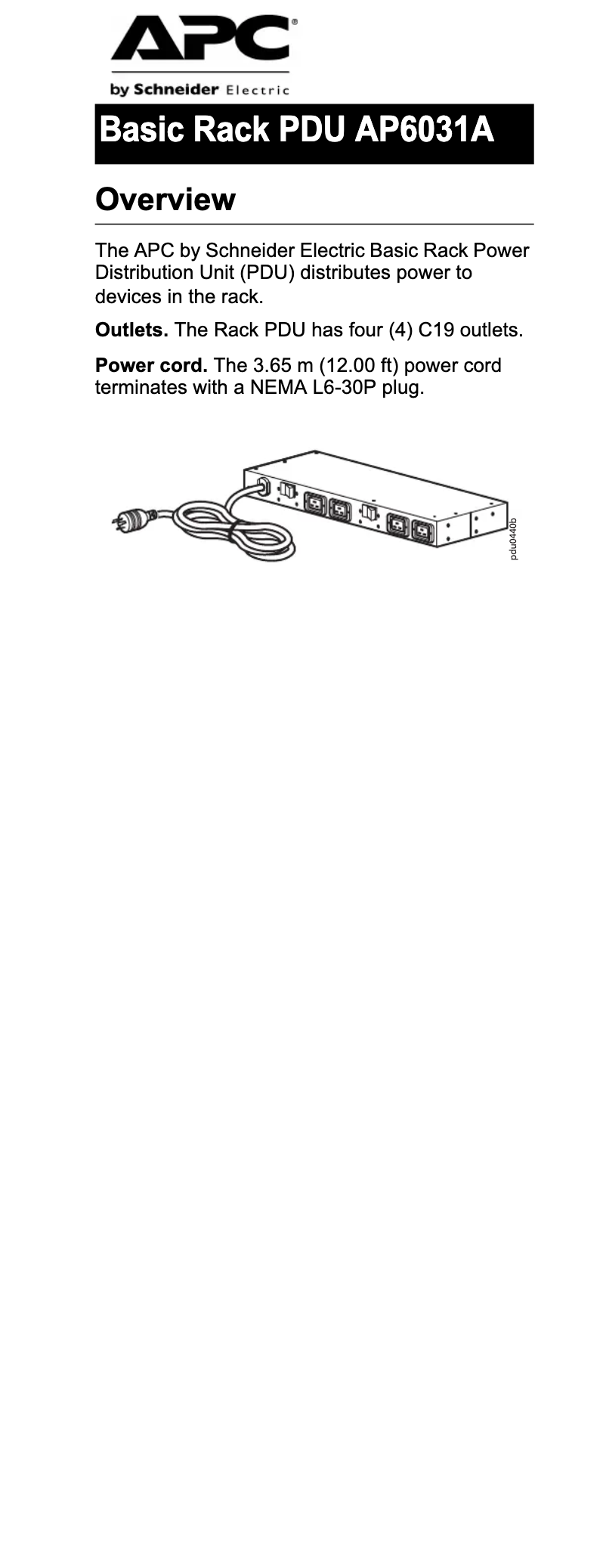 Page 1 de la notice Fiche technique APC AP6031A