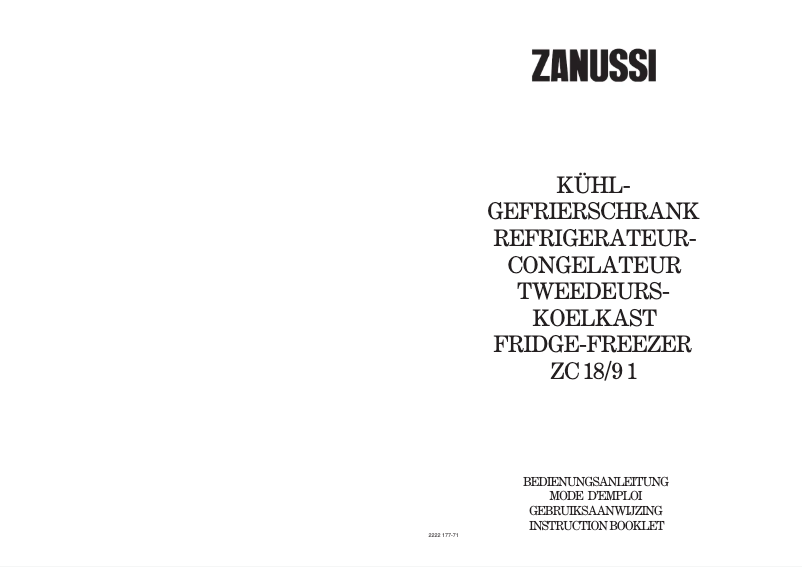 Page 1 de la notice Manuel utilisateur Zanussi ZC 18 91