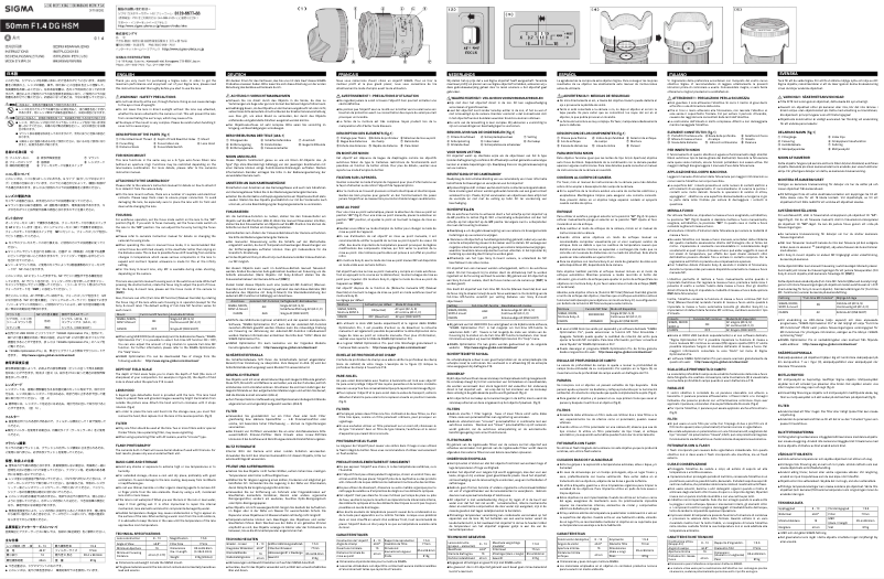 Page 1 de la notice Manuel utilisateur Sigma Art 50mm F1.4 DG HSM