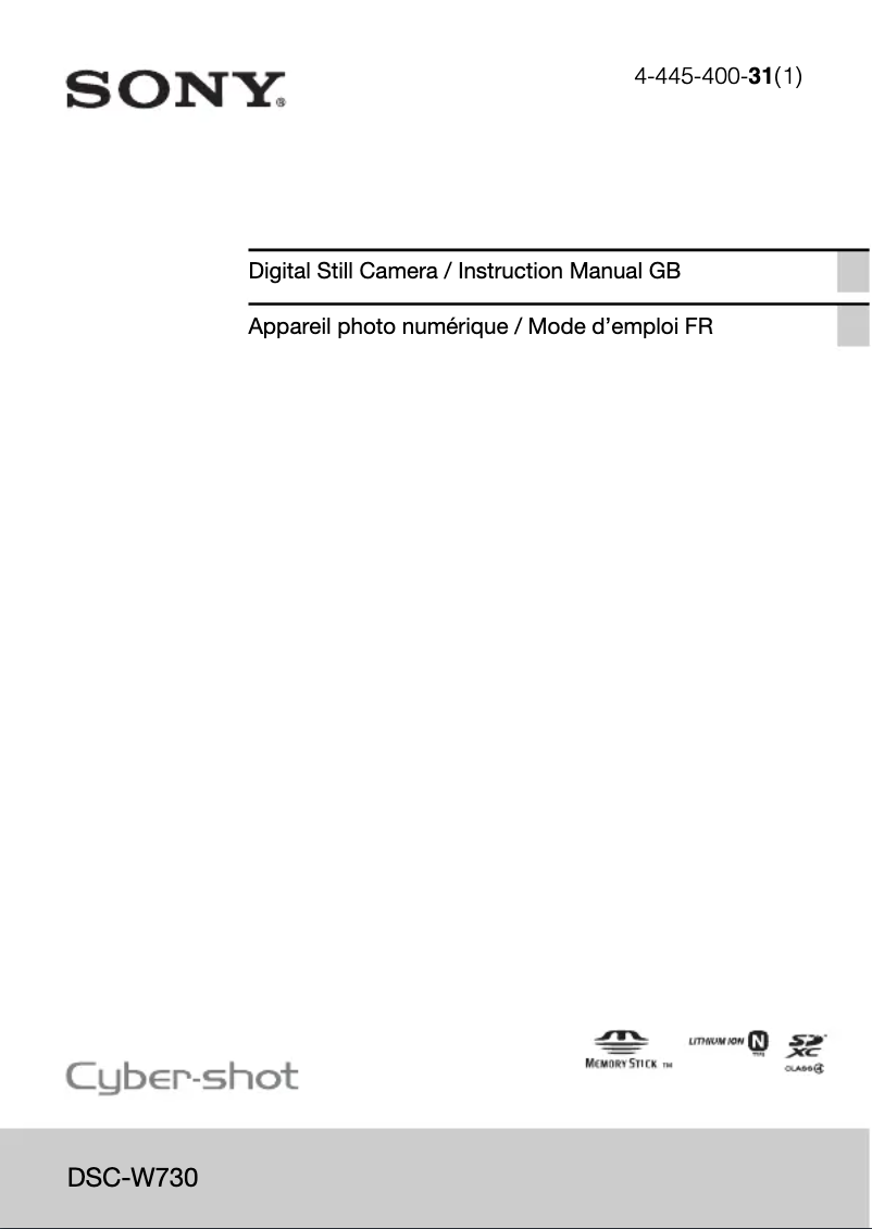 Page 1 de la notice Manuel utilisateur Sony CyberShot DSC-W730